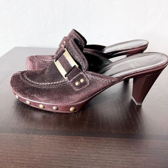 Stuart Weitzman Women’s Mules Heels Size 8 Suede Leather Dark Brown - Picture 7 of 10